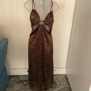 Zara Brown Zebra Print Maxi Dress